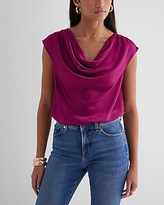 Satin Cowl Neck Gramercy Bodysuit Pink Women's L