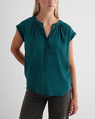 Gathered Half Button Up Gramercy Tee Green Women's S