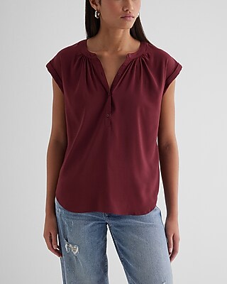 Gathered Half Button Up Gramercy Tee Red Women's M