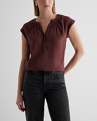 Gathered Half Button Up Gramercy Tee Brown Women's XS