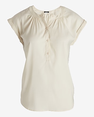 Gathered Half Button Up Gramercy Tee White Women's S