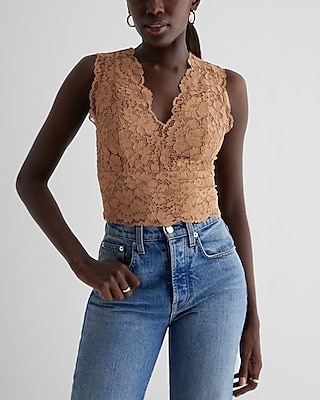 Lace V-Neck Smocked Back Tank