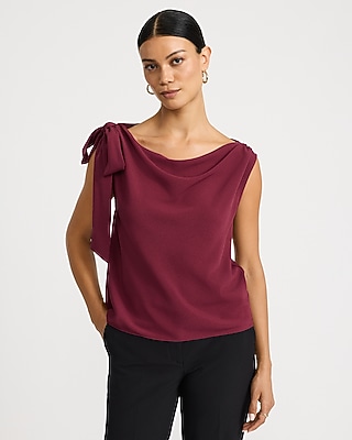 Crepe Cowl Neck Bow Top