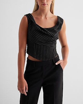 Striped Convertible Strap Draped Corset Top