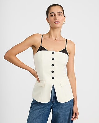Mixed Media Layered Cami Button Front Vest