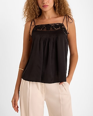 Express Women's Lace Trim Pleated Front Tie Strap Cami