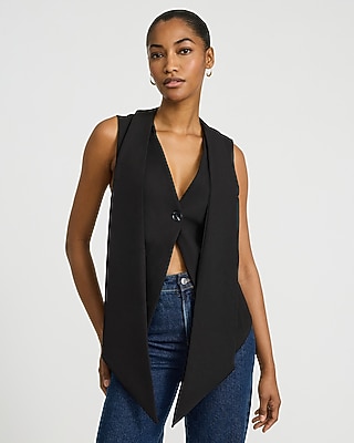 One Button Scarf Cropped Vest