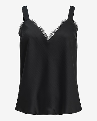 Satin Lace Trim V-Neck Wide Strap Cami