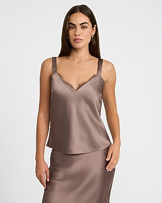 Satin Lace Trim V-Neck Wide Strap Cami