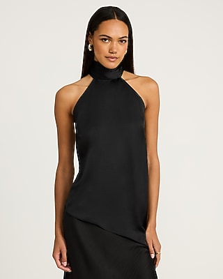Satin Mock Neck High-Low Top