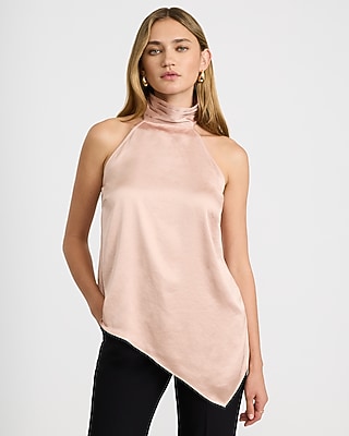 Satin Mock Neck High-Low Top
