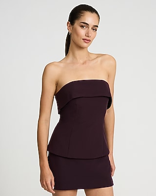 Fold Over Strapless Tailored Top in Studio Stretch Twill