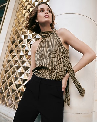 Printed Mock Neck Scarf Top