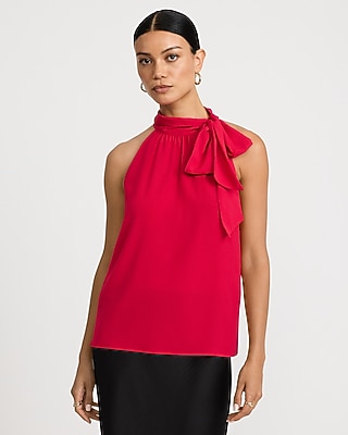 Tie Mock Neck Draped Top