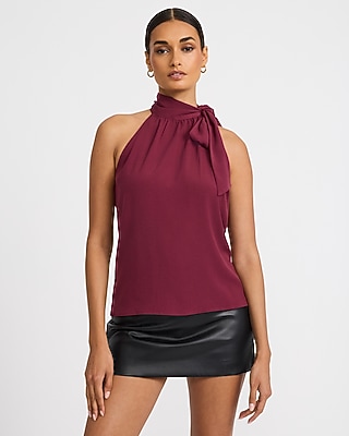 Tie Mock Neck Draped Top