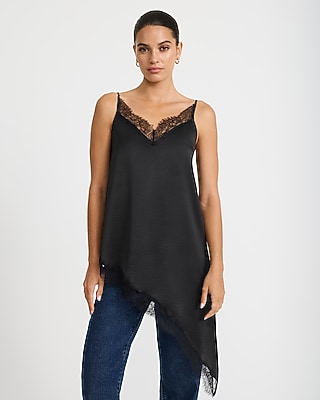 Satin Lace Trim V-Neck Asymmetrical Tunic Cami