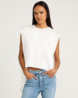 Satin Crew Neck Draped Cape Top