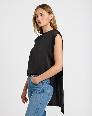 Satin Crew Neck Draped Cape Top
