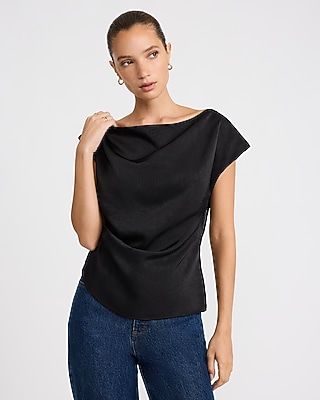 Satin Textured One Shoulder Draped Top