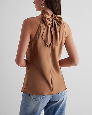 Satin Tie Halter Neck Tank