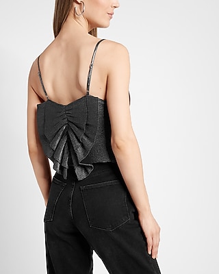 Metallic Pleated Bow Back Crop Top