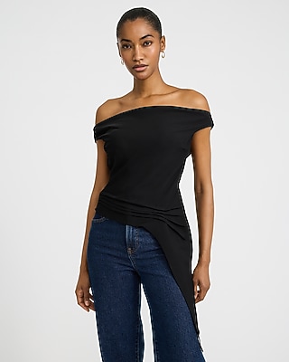Off The Shoulder Cowl Back Draped Side Top