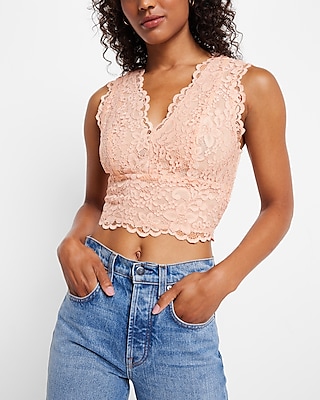 Lace V-Neck Smocked Back Crop Top