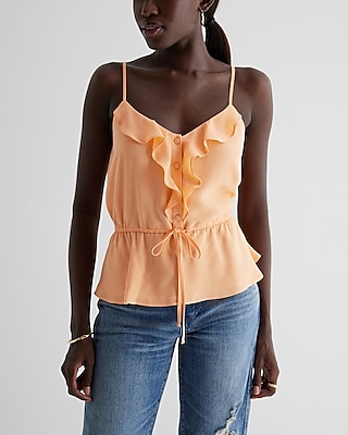 Ruffle Button Up Peplum Cami Orange Women's XS