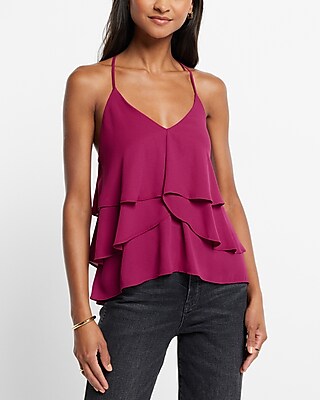 Ruffled V-Neck Racerback Cami Purple Women's XS