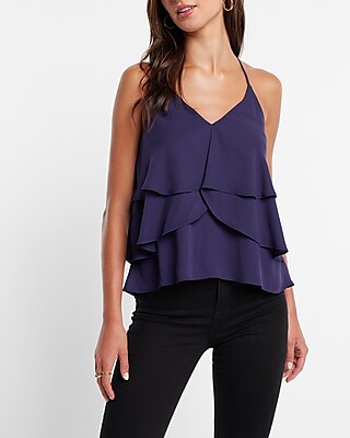 Ruffled V-Neck Racerback Cami Purple Women's XS