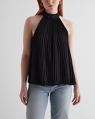 Tie Halter Neck Pleated Top