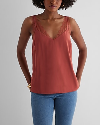Satin Lace Strap V-Neck Downtown Cami Pink Women's L