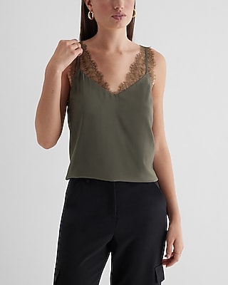 Satin Lace Strap V-Neck Downtown Cami Green Women's L