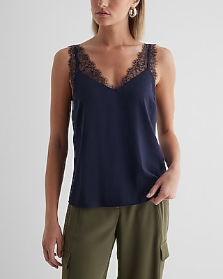Satin Lace Strap V-Neck Downtown Cami Blue Women's S
