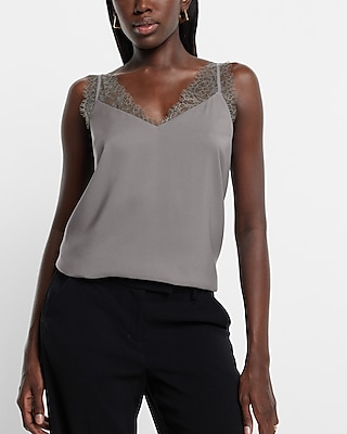 Satin Lace Strap V-Neck Downtown Cami Gray Women's XS