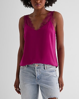 Satin Lace Strap V-Neck Downtown Cami Pink Women's M
