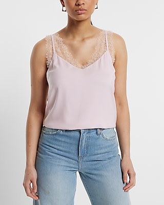 Satin Lace Strap V-Neck Downtown Cami Pink Women's XS