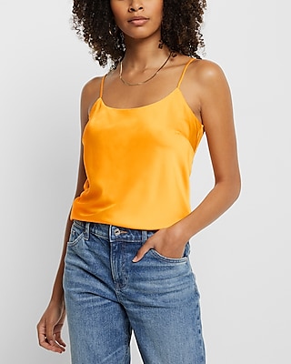 Satin Scoop Neck Downtown Cami Orange Women's XS