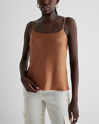 Satin Scoop Neck Downtown Cami Brown Women's M