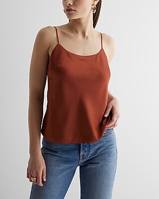 Satin Scoop Neck Downtown Cami Brown Women's XS