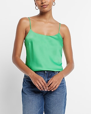 Satin Scoop Neck Downtown Cami Green Women's XS