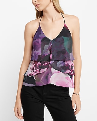 Floral Ruffled V-Neck Racerback Cami