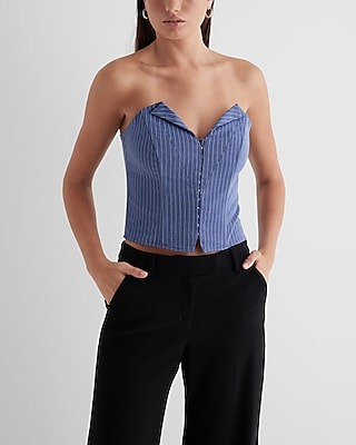 Striped Folded V-Neck Corset Tube Top