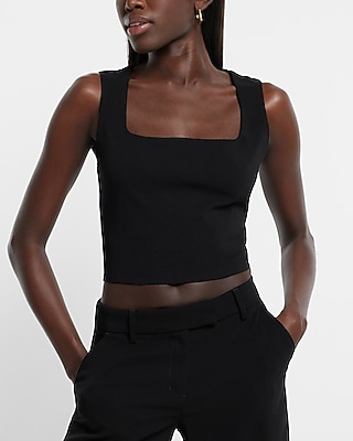 Square Neck Crop Top Black Women's XS