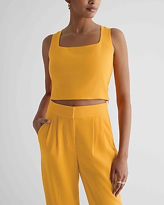 Square Neck Crop Top Orange Women's L