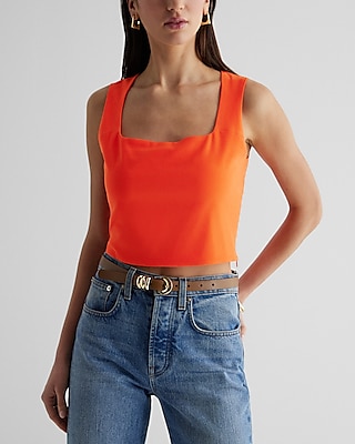 Square Neck Crop Top Orange Women's XS