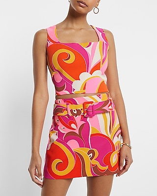 Printed Square Neck Crop Top