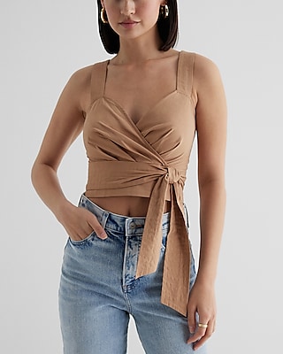 Sweetheart Neckline Tie Waist Crop Top