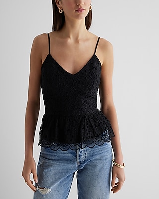 Eyelet Lace V-Neck Peplum Cami