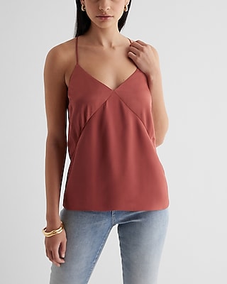 Satin Seamed V-Neck Cross-Back Downtown Cami Pink Women's XS